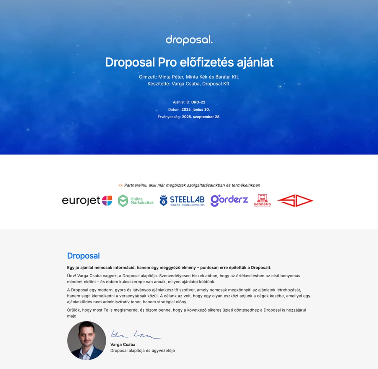 Lenyűgöző ajánlatok példája